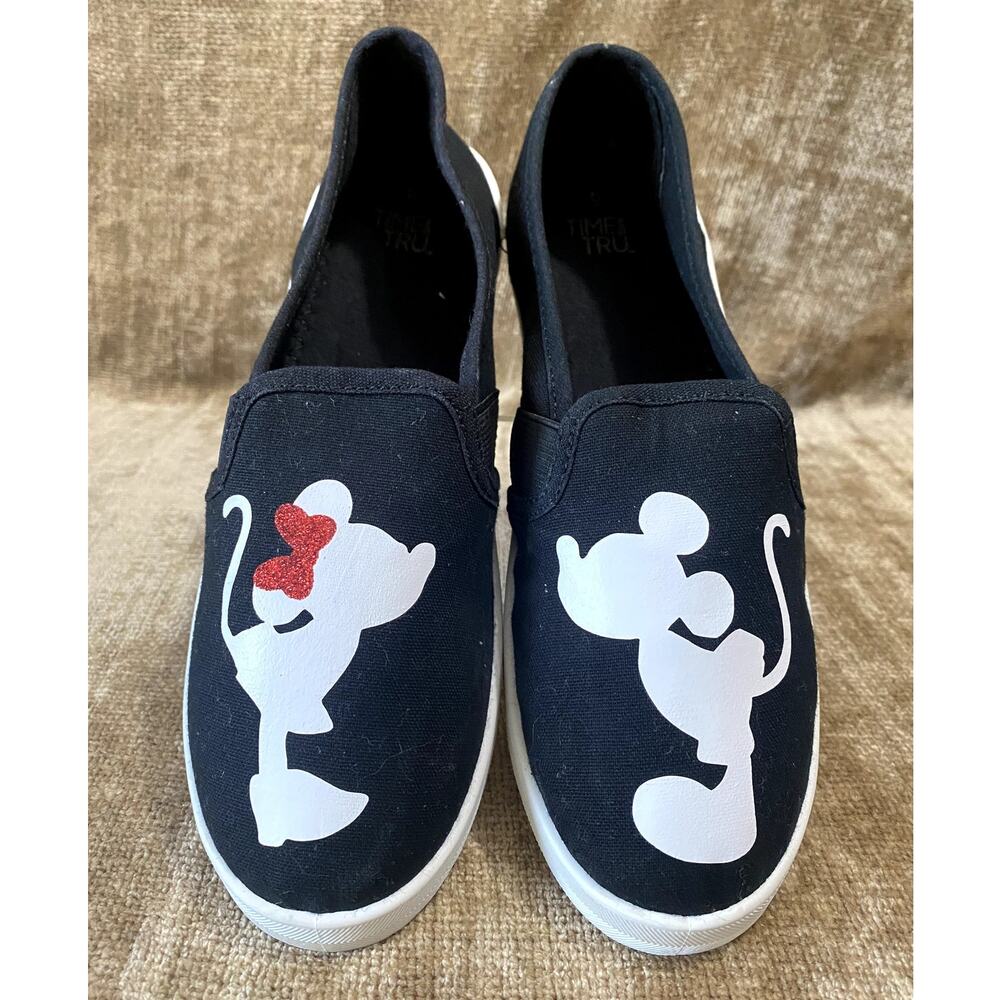 Disney Mickey & Minnie Mouse Time and Tru Black Slip-On Sneakers Women Sz 6